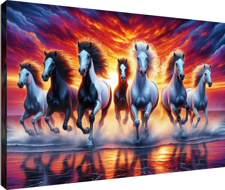 Golden Light Seven Running Horses wall art print | PrintPosters.in